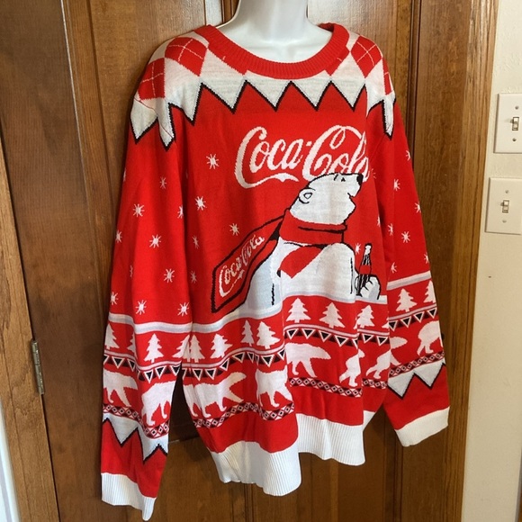 COCA COLA POLAR BEAR WINTER SWEATER RED/WHITE UNISEX SIZE XXL ADULT CHRISTMAS - Picture 2 of 9